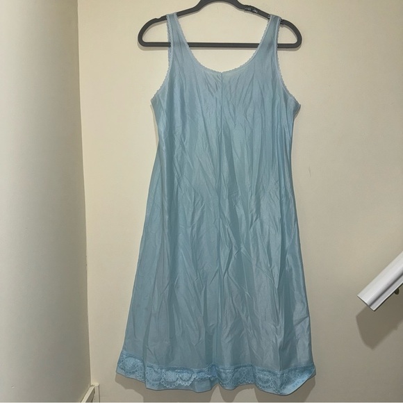 Women’s Vintage Baby Blue Vintage Slip Lace Rose Details Lingerie Dress No Size - Picture 9 of 16